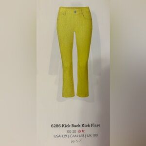 Cabi 6286 Kick Back Kick Flare bright yellow denim jeans pants.